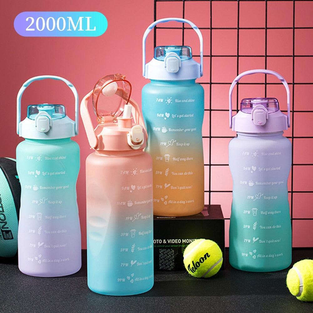 1/2L Large Capacity Water Bottle With Bounce Cover Time Scale ReminderGradient color outdoor sports daily commuting water bottle