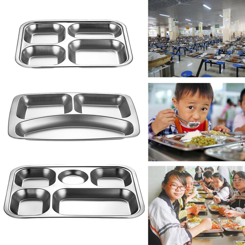 1pc Stainless Steel Divided Lunch Dinner Tray Container Food Plate for School Canteen 3/4/5 Section