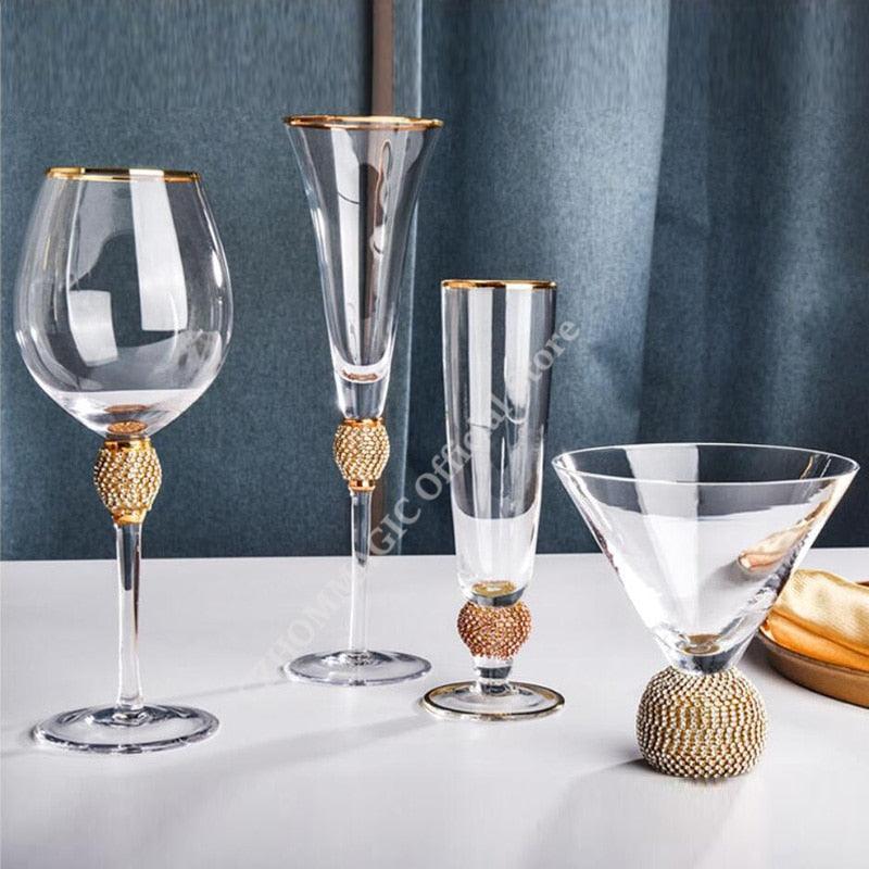 4/2Pcs Red Wine Cocktail Champagne Whiskey Glass Creative Gold Rimmed Glass Cup Drink Cup Bar Party Goblet Wedding Supplies Gift