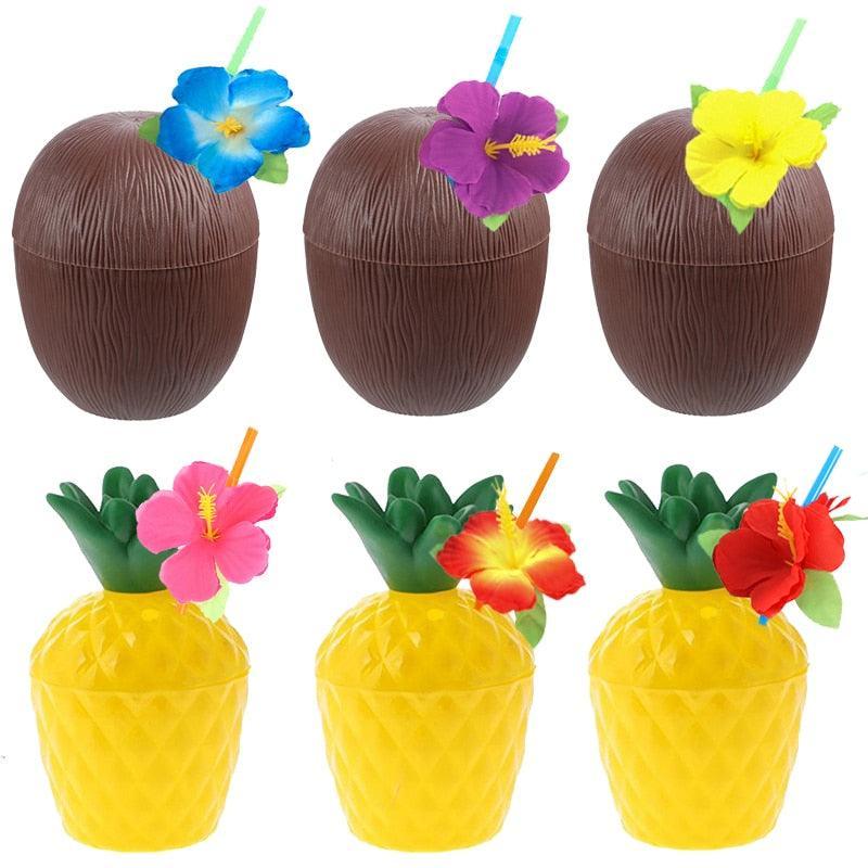 6/12pcs Luau Flamingo Party Summer Beach Party Hawaii Party Coconut Pineapple Cups Birthday Hawaiian Party Tropical Decoration