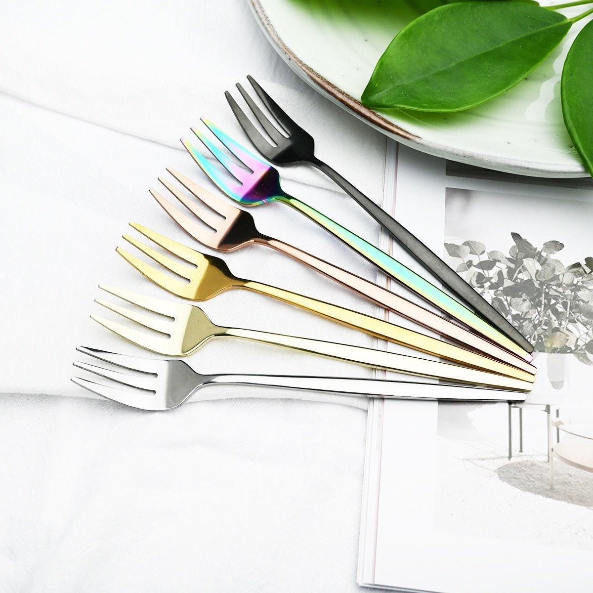 6pcsset-gold-fork-set-tea-cake-snack-fork-dinnerware-cutlery-mirror-stainless-steel-tableware-dessert-fruit-fork-silverware-set-pocoro-1 6Pcs/Set Gold Fork Set Tea Cake Snack Fork Dinnerware Cutlery Mirror Stainless Steel Tableware Dessert Fruit Fork Silverware Set
