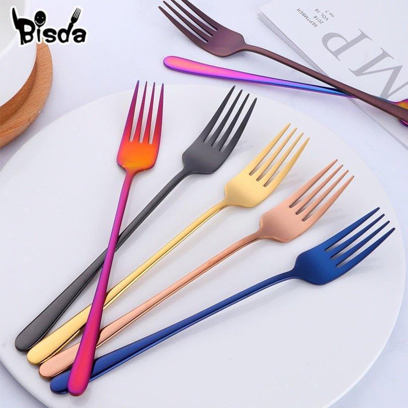 8-colors-stainless-steel-dinner-fork-set-korea-colourful-dessert-fork-with-long-handle-gold-blue-fork-set-for-hotel-party-pocoro-1 8 Colors Stainless Steel Dinner Fork Set Korea Colourful Dessert Fork With Long Handle Gold Blue Fork Set for Hotel Party