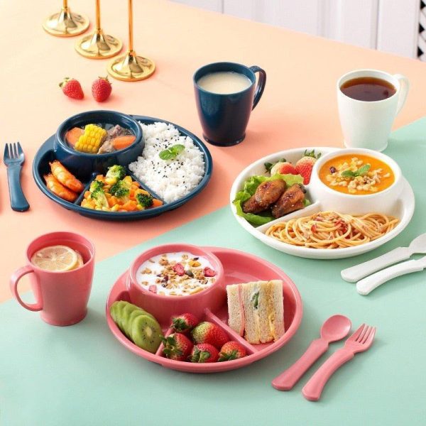 Anti-fall Dinner Plate Solid Color Children's Tableware Divided Grid Plate for One Person Breakfast Plate Separator Plate