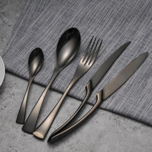 Black-colored stainless steel cutlery for a gothic dining table