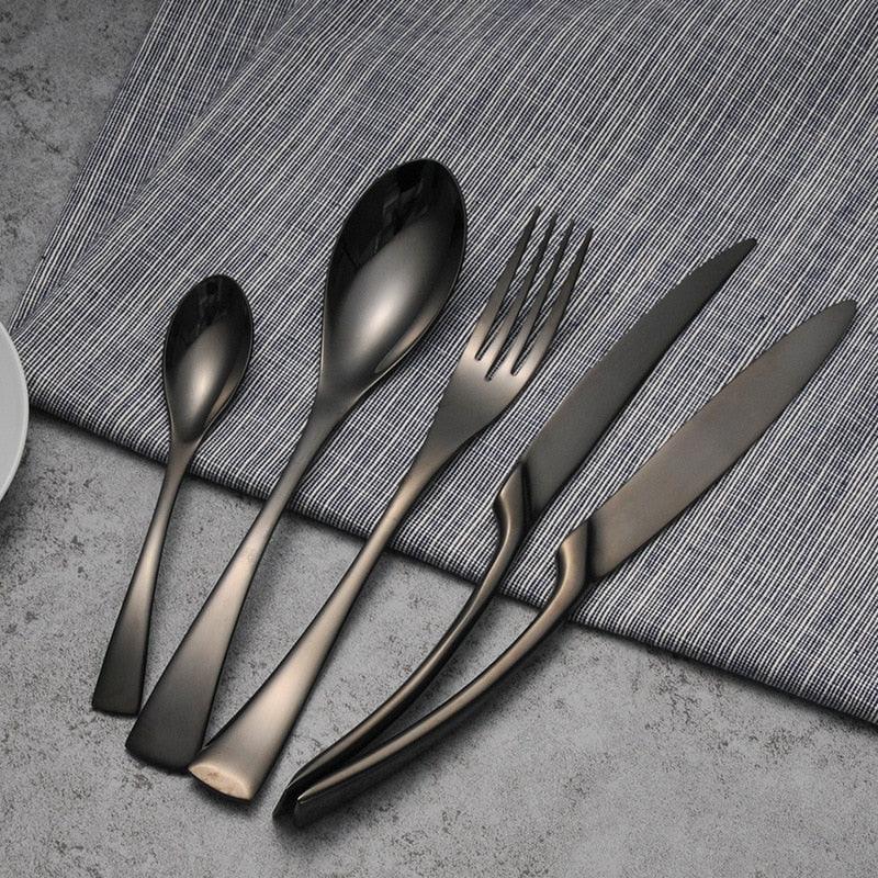 Black-colored stainless steel cutlery for a gothic dining table