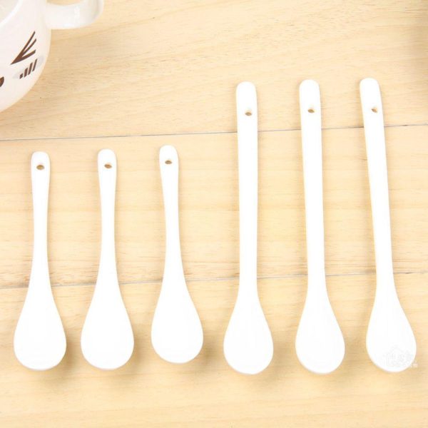 Ceramic Flatware Long Handle Spoon Porcelain Dessert Spoons Ice Cream Wooden Spoon Tableware Tea Kitchen Tools Honey Supplies