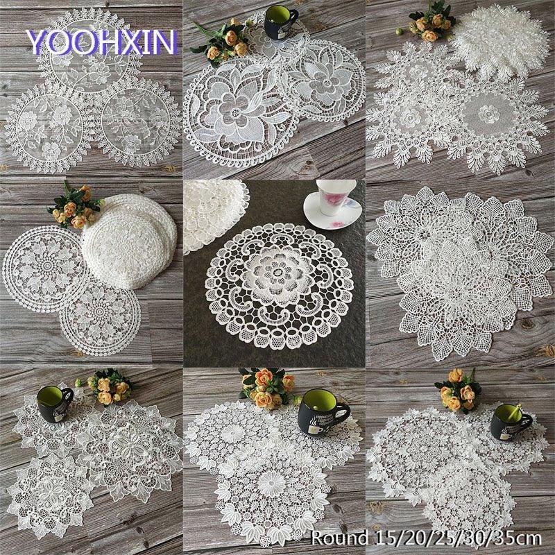 Christmas New Year pad HOT flower Lace Round Embroidery table place mat Napkin placemat cup dish coaster navidad doily kitchen