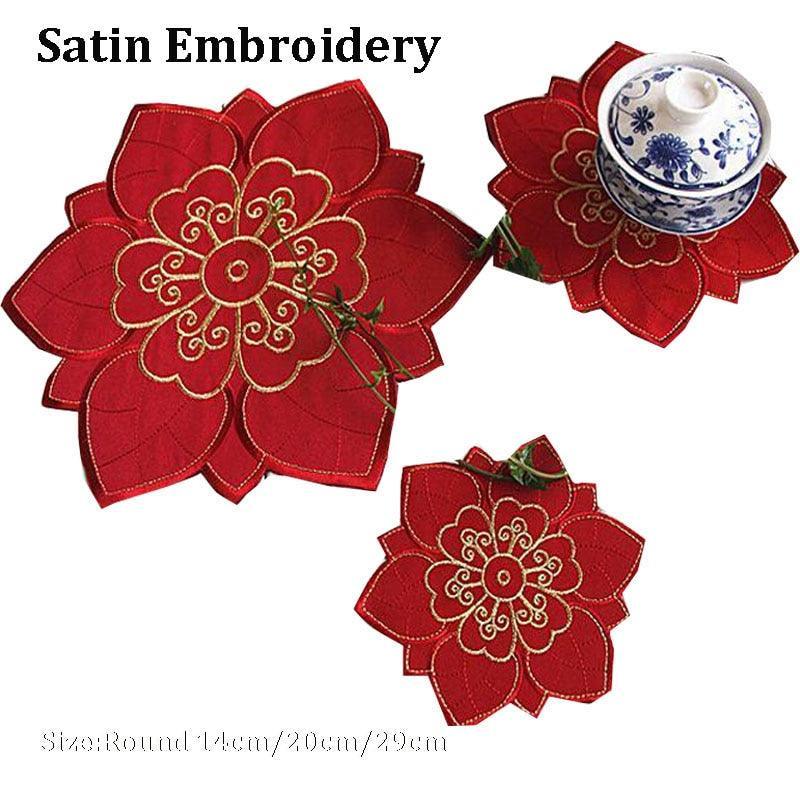 cloth embroidery navidad pad cup HOT red round table place mat New Year doily coaster Christmas placemat wedding kitchen decor