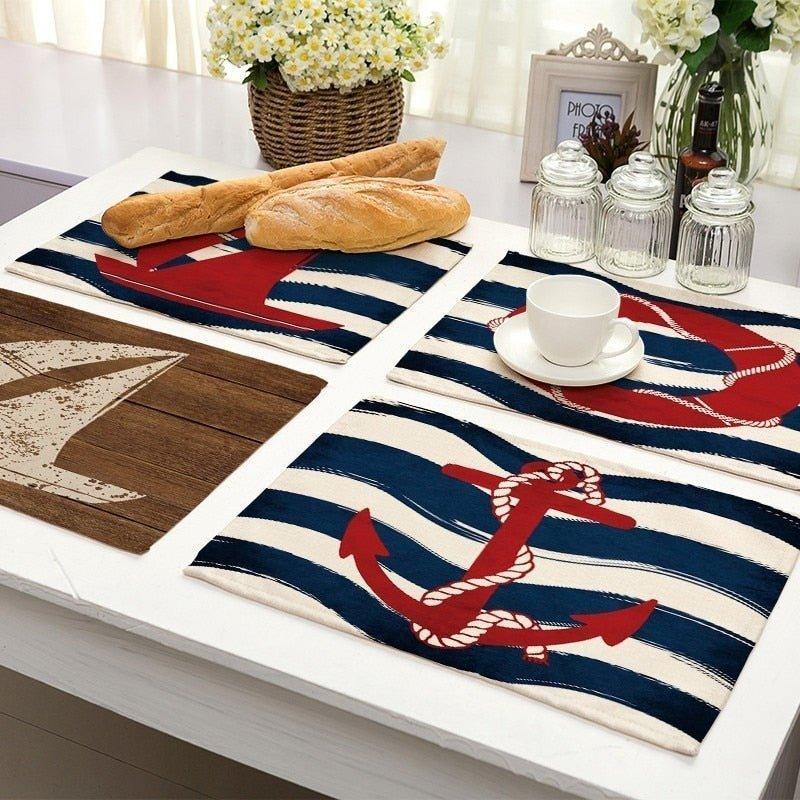Coaster Cotton Linen place mat Nautical Anchor Kitchen Decor Boho Placemat Pad Dish Coffee Cup dinner Table cloth Mat 42*32cm