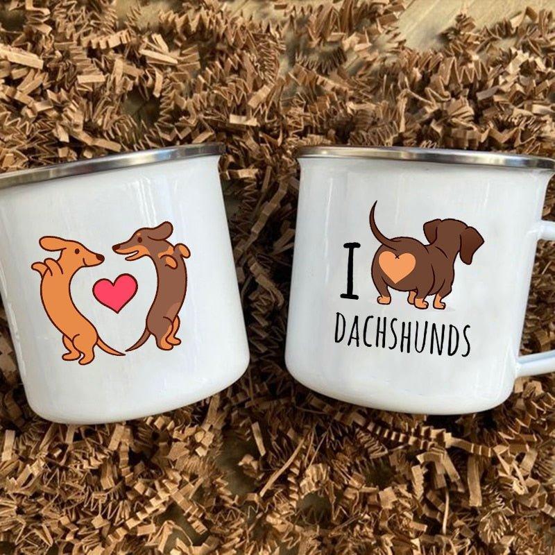 Creative Glass Coffee Drinks I Love Dachshunds Printed Enamel Mug Dessert Milk Cup Glass Vintage Heatable Handle Drinkware Gifts