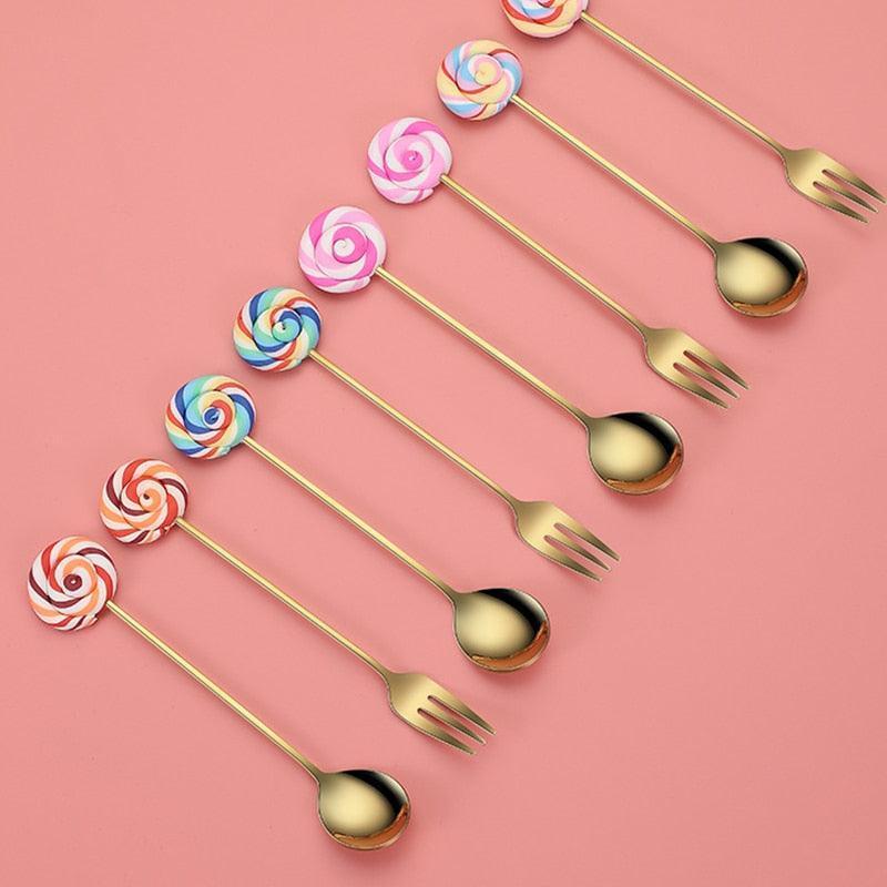 Cutlery for dessert and tea time with cute lollipops