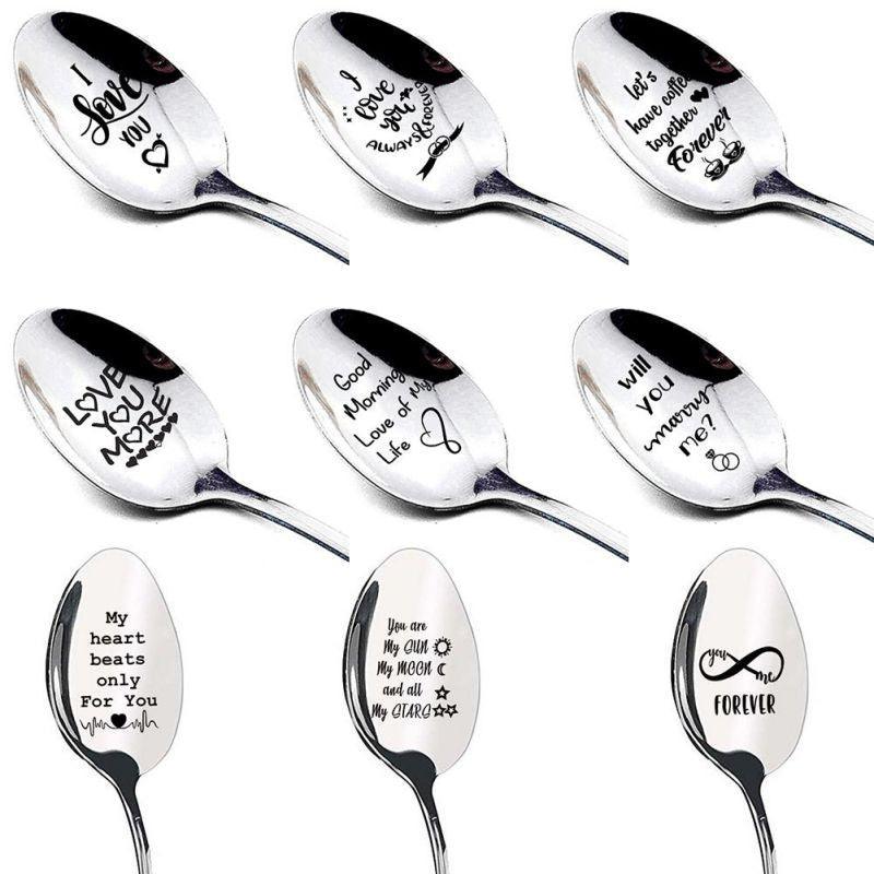 Dessert Ice Cream Fruit Spoon Teaspoon Stainless Steel Milk Coffee Spoons Accessories Tableware Gift for Valentine's Day