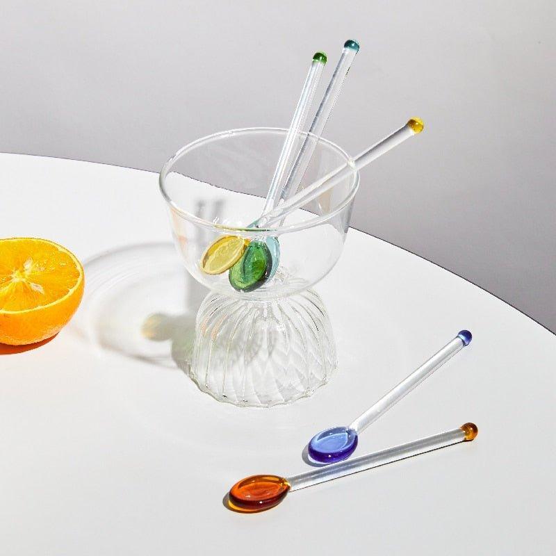 Dessert Spoon Color Glass Teaspoons 3Pcs Glass Spoons Coffee Spoon Long Handle Clear Petite Teaspoons Coffee Mixing Tea Stirrer