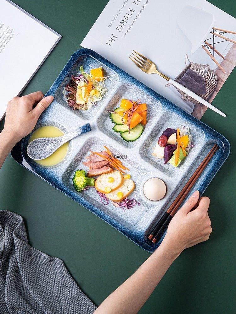 Dinner Plate for Household PartitionPlate Japanese-style Ceramic PartitionPlate for One Person Tableware Creative PartitionPlate