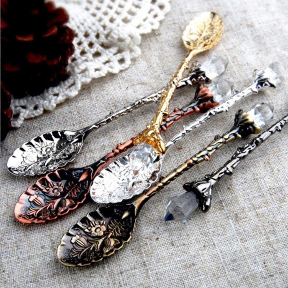 Flower Teaspoon Crystal 1 pc Vintage Coffee Spoon Carved Milk Spoon Ice-Cream Sugar Cake Spoon Kitchen Accessories