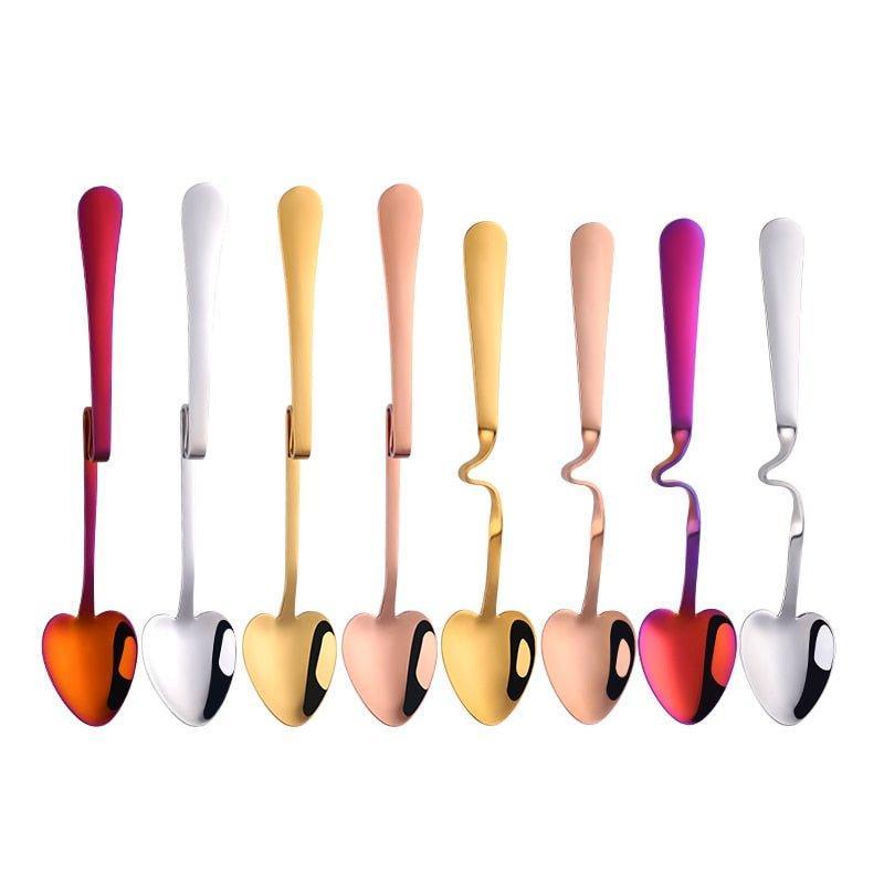 Heart Shape Coffee Spoon Creative Stainless Steel Dessert Honey Spoons Hanging Cup Ice Cream Teaspoon for Drinking Kitchen Tools