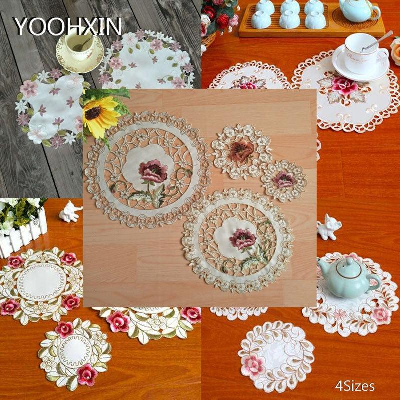 lace pad cloth placemat doily satin round embroidery table place mat tea coaster kitchen wedding cup mug pad Christmas decor