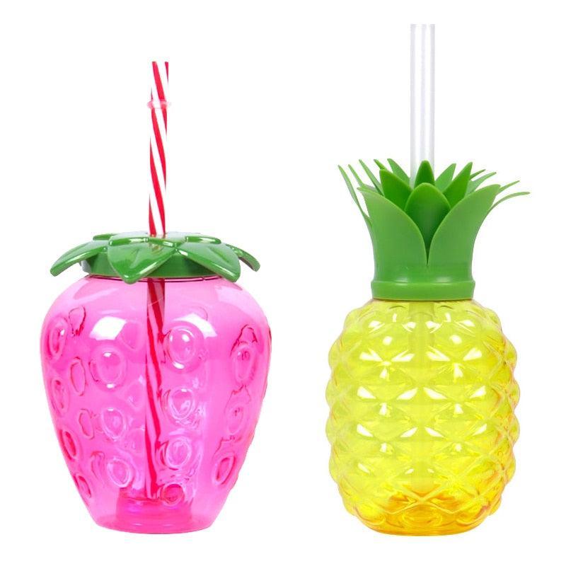 portable Pineapple plastic cup Spring Strawberry Straw Water Bottle for Spring Wedding Baby Shower Birthday Party Desktop Decor