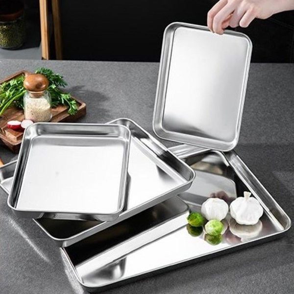 Rectangle Stainless Steel Food Storage Trays Steamed Sausage Noodles Fruit Dish Restaurant Hotel Kitchen Pastry Baking Plates
