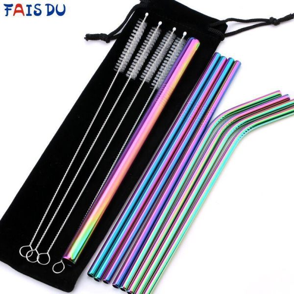 Reusable metal straw set with special brush