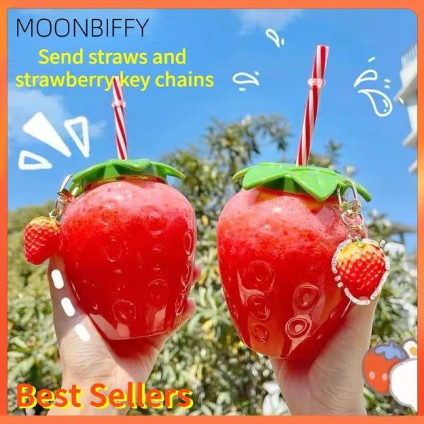 Strawberry Straw Cup Summer Portable Cartoon Plastic Cup Lovely Girls Portable Water Cup Kids Gift Milk Coffee Tea Water Bottle