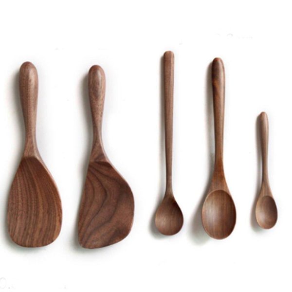 Tableware Coffee Honey Spoons Japanese Style Black Walnut Wooden Dessert Spoon Stir Long Scoop Soup Rice Spoon Kitchen Supplies