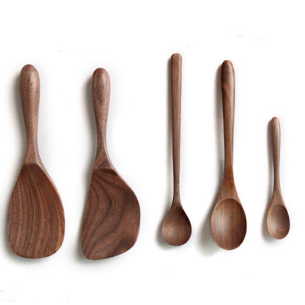 Tableware Coffee Honey Spoons Japanese Style Black Walnut Wooden Dessert Spoon Stir Long Scoop Soup Rice Spoon Kitchen Supplies