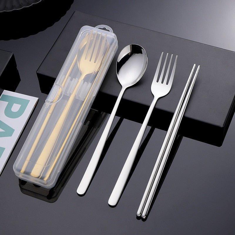 Tableware Dinnerware with Case Portable Travel Cutlery Set Stainless Steel Chopsticks Fork Spoon Silverware Kitchen Accessories